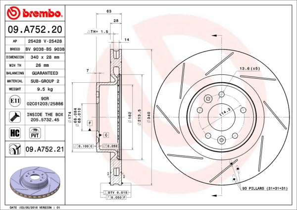 Brembo Prime VA Bremsscheiben Megane 3 RS geschlitzt